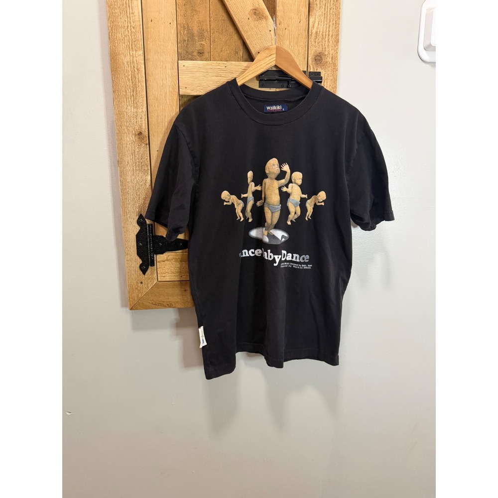 Vintage 1999 Dancing Baby Dance T-Shirt Waikiki Israel Meme Graphic Black Small
